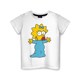 Детская футболка хлопок с принтом Maggie Simpson в Петрозаводске, 100% хлопок | круглый вырез горловины, полуприлегающий силуэт, длина до линии бедер | гомер