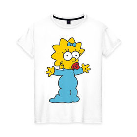 Женская футболка хлопок с принтом Maggie Simpson в Петрозаводске, 100% хлопок | прямой крой, круглый вырез горловины, длина до линии бедер, слегка спущенное плечо | гомер