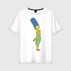 Женская футболка хлопок Oversize с принтом Marge Simpson в Петрозаводске, 100% хлопок | свободный крой, круглый ворот, спущенный рукав, длина до линии бедер
 | simpsons | симпсоны | симсоны