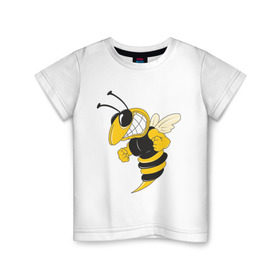 Детская футболка хлопок с принтом Пчела в Петрозаводске, 100% хлопок | круглый вырез горловины, полуприлегающий силуэт, длина до линии бедер | пчела