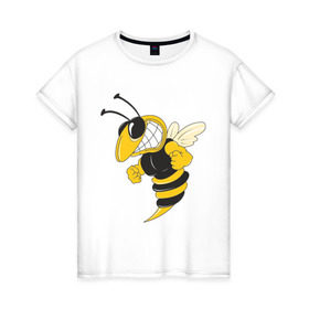 Женская футболка хлопок с принтом Пчела в Петрозаводске, 100% хлопок | прямой крой, круглый вырез горловины, длина до линии бедер, слегка спущенное плечо | пчела