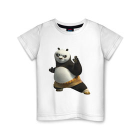 Детская футболка хлопок с принтом Кунг фу Панда (2) в Петрозаводске, 100% хлопок | круглый вырез горловины, полуприлегающий силуэт, длина до линии бедер | Тематика изображения на принте: панда