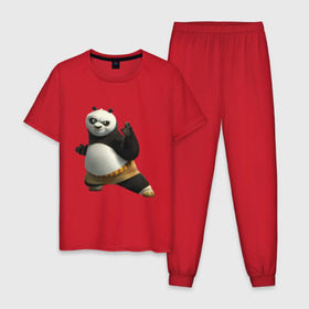 Мужская пижама хлопок с принтом Кунг фу Панда (2) в Петрозаводске, 100% хлопок | брюки и футболка прямого кроя, без карманов, на брюках мягкая резинка на поясе и по низу штанин
 | панда