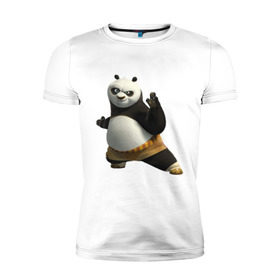 Мужская футболка премиум с принтом Кунг фу Панда (2) в Петрозаводске, 92% хлопок, 8% лайкра | приталенный силуэт, круглый вырез ворота, длина до линии бедра, короткий рукав | Тематика изображения на принте: панда