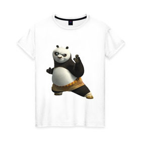Женская футболка хлопок с принтом Кунг фу Панда (2) в Петрозаводске, 100% хлопок | прямой крой, круглый вырез горловины, длина до линии бедер, слегка спущенное плечо | Тематика изображения на принте: панда