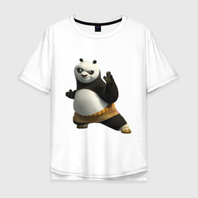 Мужская футболка хлопок Oversize с принтом Кунг фу Панда (2) в Петрозаводске, 100% хлопок | свободный крой, круглый ворот, “спинка” длиннее передней части | Тематика изображения на принте: панда