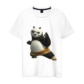 Мужская футболка хлопок с принтом Кунг фу Панда (2) в Петрозаводске, 100% хлопок | прямой крой, круглый вырез горловины, длина до линии бедер, слегка спущенное плечо. | панда