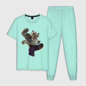 Мужская пижама хлопок с принтом Кунг фу Панда (9) в Петрозаводске, 100% хлопок | брюки и футболка прямого кроя, без карманов, на брюках мягкая резинка на поясе и по низу штанин
 | kung fu panda | panda | кунг фу | кунг фу панда