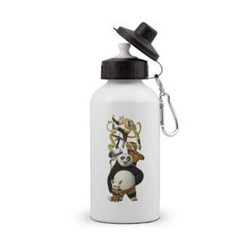 Бутылка спортивная с принтом Кунг фу Панда (10) в Петрозаводске, металл | емкость — 500 мл, в комплекте две пластиковые крышки и карабин для крепления | Тематика изображения на принте: kung fu panda | panda | кунг фу | кунг фу панда