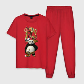 Мужская пижама хлопок с принтом Кунг фу Панда (10) в Петрозаводске, 100% хлопок | брюки и футболка прямого кроя, без карманов, на брюках мягкая резинка на поясе и по низу штанин
 | kung fu panda | panda | кунг фу | кунг фу панда