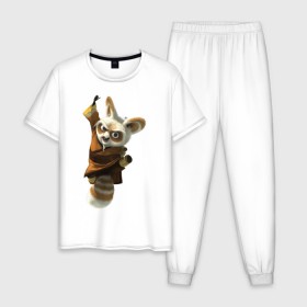 Мужская пижама хлопок с принтом Кунг фу Панда (11) в Петрозаводске, 100% хлопок | брюки и футболка прямого кроя, без карманов, на брюках мягкая резинка на поясе и по низу штанин
 | kung fu panda | panda | кунг фу | кунг фу панда
