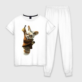 Женская пижама хлопок с принтом Кунг фу Панда (11) в Петрозаводске, 100% хлопок | брюки и футболка прямого кроя, без карманов, на брюках мягкая резинка на поясе и по низу штанин | kung fu panda | panda | кунг фу | кунг фу панда
