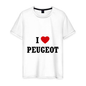Мужская футболка хлопок с принтом I love Peugeot в Петрозаводске, 100% хлопок | прямой крой, круглый вырез горловины, длина до линии бедер, слегка спущенное плечо. | Тематика изображения на принте: auto | i love peugeot | peugeot | авто | автомобильные | машины | пежо | тачки