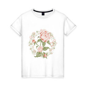 Женская футболка хлопок с принтом Rose в Петрозаводске, 100% хлопок | прямой крой, круглый вырез горловины, длина до линии бедер, слегка спущенное плечо | букет | девушкам | растение | розы | цветочки | цветы