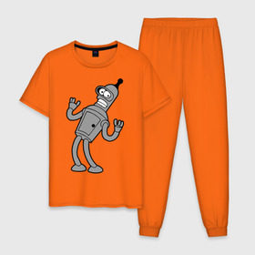 Мужская пижама хлопок с принтом Futurama (4) в Петрозаводске, 100% хлопок | брюки и футболка прямого кроя, без карманов, на брюках мягкая резинка на поясе и по низу штанин
 | Тематика изображения на принте: bender | futurama | бендер | футурама