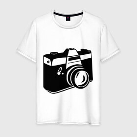 Мужская футболка хлопок с принтом Фотоаппарат в Петрозаводске, 100% хлопок | прямой крой, круглый вырез горловины, длина до линии бедер, слегка спущенное плечо. | 