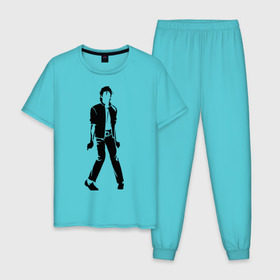 Мужская пижама хлопок с принтом Майкл Джексон (9) в Петрозаводске, 100% хлопок | брюки и футболка прямого кроя, без карманов, на брюках мягкая резинка на поясе и по низу штанин
 | Тематика изображения на принте: michael jackson | зщз | король | майкл джексон | поп