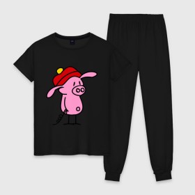 Женская пижама хлопок с принтом Свин в Петрозаводске, 100% хлопок | брюки и футболка прямого кроя, без карманов, на брюках мягкая резинка на поясе и по низу штанин | поросенок | свин | свинка | свинья