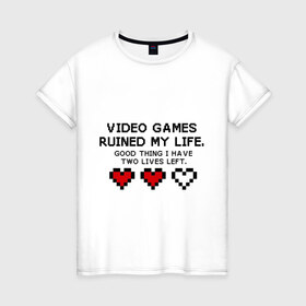 Женская футболка хлопок с принтом Видео игры в Петрозаводске, 100% хлопок | прямой крой, круглый вырез горловины, длина до линии бедер, слегка спущенное плечо | 8 bit | 8 бит | life | video games | жизнь | сердечки
