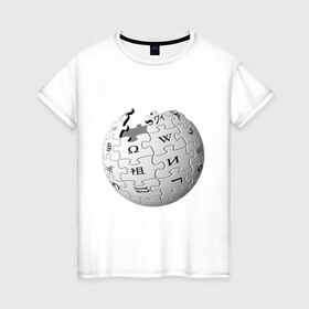 Женская футболка хлопок с принтом Wikipedia в Петрозаводске, 100% хлопок | прямой крой, круглый вырез горловины, длина до линии бедер, слегка спущенное плечо | wiki | wikipedia | вики | википедия | логотип