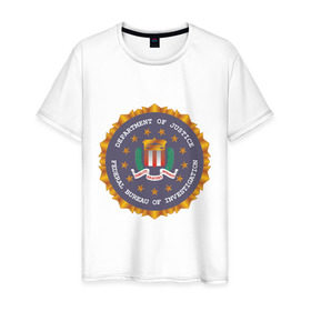 Мужская футболка хлопок с принтом FBI (2) в Петрозаводске, 100% хлопок | прямой крой, круглый вырез горловины, длина до линии бедер, слегка спущенное плечо. | Тематика изображения на принте: fbi | fidelity bravery intergrity | америка | спецслужбы | сша | фбр | федеральное бюро расследований | эмблема фбр