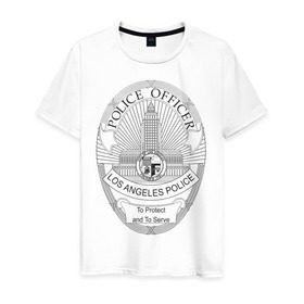 Мужская футболка хлопок с принтом PoliceOfficer в Петрозаводске, 100% хлопок | прямой крой, круглый вырез горловины, длина до линии бедер, слегка спущенное плечо. | officer | police | офицер