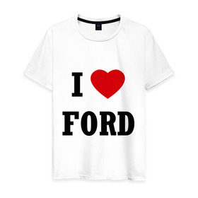 Мужская футболка хлопок с принтом l love ford в Петрозаводске, 100% хлопок | прямой крой, круглый вырез горловины, длина до линии бедер, слегка спущенное плечо. | car | ford | l love ford | авто | автомобиль | машины | тачки | форд | я люблю форд