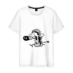 Мужская футболка хлопок с принтом Зебра в Петрозаводске, 100% хлопок | прямой крой, круглый вырез горловины, длина до линии бедер, слегка спущенное плечо. | Тематика изображения на принте: 