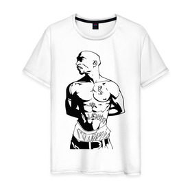 Мужская футболка хлопок с принтом 2pac (2) в Петрозаводске, 100% хлопок | прямой крой, круглый вырез горловины, длина до линии бедер, слегка спущенное плечо. | Тематика изображения на принте: rap | tupac