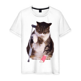 Мужская футболка хлопок с принтом Бедный котик в Петрозаводске, 100% хлопок | прямой крой, круглый вырез горловины, длина до линии бедер, слегка спущенное плечо. | 