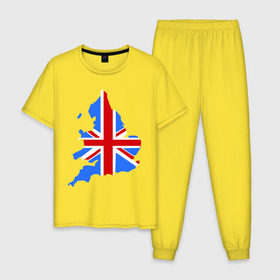 Мужская пижама хлопок с принтом Карта Англии в Петрозаводске, 100% хлопок | брюки и футболка прямого кроя, без карманов, на брюках мягкая резинка на поясе и по низу штанин
 | england | gb | uk | британия | британский флаг | карта англии | флаги