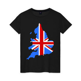 Женская футболка хлопок с принтом Карта Англии в Петрозаводске, 100% хлопок | прямой крой, круглый вырез горловины, длина до линии бедер, слегка спущенное плечо | england | gb | uk | британия | британский флаг | карта англии | флаги