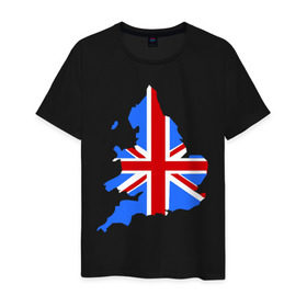 Мужская футболка хлопок с принтом Карта Англии в Петрозаводске, 100% хлопок | прямой крой, круглый вырез горловины, длина до линии бедер, слегка спущенное плечо. | england | gb | uk | британия | британский флаг | карта англии | флаги