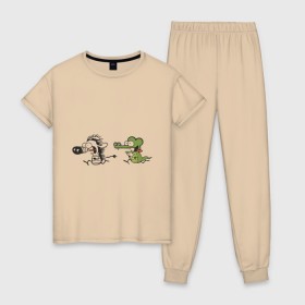 Женская пижама хлопок с принтом Зебда-зебда-няма в Петрозаводске, 100% хлопок | брюки и футболка прямого кроя, без карманов, на брюках мягкая резинка на поясе и по низу штанин | зебда | зебра