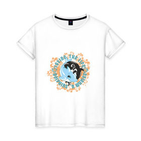Женская футболка хлопок с принтом Дельфины в Петрозаводске, 100% хлопок | прямой крой, круглый вырез горловины, длина до линии бедер, слегка спущенное плечо | графика | дельфин | дельфины | животные | млекопитающие | принт