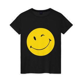 Женская футболка хлопок с принтом Smiles в Петрозаводске, 100% хлопок | прямой крой, круглый вырез горловины, длина до линии бедер, слегка спущенное плечо | smiles | подмигивающий смайлик | смайл | смайлик | улыбающейся смайлик | улыбка