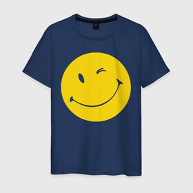 Мужская футболка хлопок с принтом Smiles в Петрозаводске, 100% хлопок | прямой крой, круглый вырез горловины, длина до линии бедер, слегка спущенное плечо. | smiles | подмигивающий смайлик | смайл | смайлик | улыбающейся смайлик | улыбка