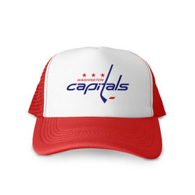 Кепка тракер с сеткой с принтом Washington Capitals в Петрозаводске, трикотажное полотно; задняя часть — сетка | длинный козырек, универсальный размер, пластиковая застежка | Тематика изображения на принте: washington capitals | вашингтон капиталс | лига | нхл | хокей | хоккей