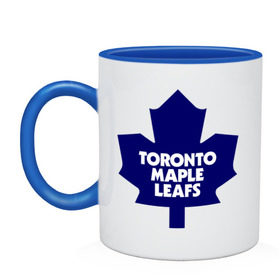 Кружка двухцветная с принтом Toronto Maple Leafs в Петрозаводске, керамика | объем — 330 мл, диаметр — 80 мм. Цветная ручка и кайма сверху, в некоторых цветах — вся внутренняя часть | Тематика изображения на принте: 