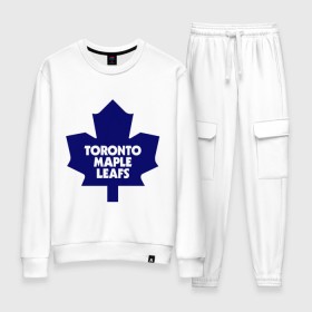 Женский костюм хлопок с принтом Toronto Maple Leafs в Петрозаводске, 100% хлопок | на свитшоте круглая горловина, мягкая резинка по низу. Брюки заужены к низу, на них два вида карманов: два 