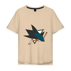 Мужская футболка хлопок Oversize с принтом San Jose Sharks в Петрозаводске, 100% хлопок | свободный крой, круглый ворот, “спинка” длиннее передней части | национальная хоккейная лига | нхл | сан хосе шаркс