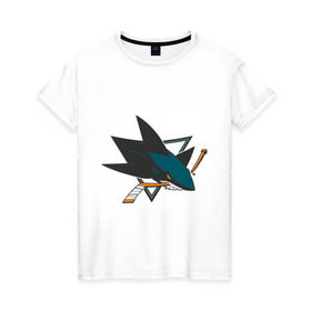 Женская футболка хлопок с принтом San Jose Sharks в Петрозаводске, 100% хлопок | прямой крой, круглый вырез горловины, длина до линии бедер, слегка спущенное плечо | национальная хоккейная лига | нхл | сан хосе шаркс