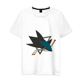 Мужская футболка хлопок с принтом San Jose Sharks в Петрозаводске, 100% хлопок | прямой крой, круглый вырез горловины, длина до линии бедер, слегка спущенное плечо. | национальная хоккейная лига | нхл | сан хосе шаркс
