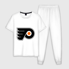 Мужская пижама хлопок с принтом Philadelphia Flyers в Петрозаводске, 100% хлопок | брюки и футболка прямого кроя, без карманов, на брюках мягкая резинка на поясе и по низу штанин
 | hockey | nhl | национальная лига | нхл | филадельфия флаерс | хокей | хоккей