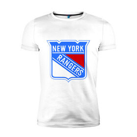Мужская футболка премиум с принтом New York Rangers в Петрозаводске, 92% хлопок, 8% лайкра | приталенный силуэт, круглый вырез ворота, длина до линии бедра, короткий рукав | new york rangers | nhl | национальная хоккейная лига | нью йорк рейнджерс | хоккей | хоккейная лига
