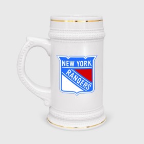 Кружка пивная с принтом New York Rangers в Петрозаводске,  керамика (Материал выдерживает высокую температуру, стоит избегать резкого перепада температур) |  объем 630 мл | new york rangers | nhl | национальная хоккейная лига | нью йорк рейнджерс | хоккей | хоккейная лига