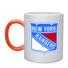 Кружка хамелеон с принтом New York Rangers в Петрозаводске, керамика | меняет цвет при нагревании, емкость 330 мл | new york rangers | nhl | национальная хоккейная лига | нью йорк рейнджерс | хоккей | хоккейная лига