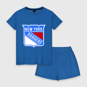 Женская пижама с шортиками хлопок с принтом New York Rangers в Петрозаводске, 100% хлопок | футболка прямого кроя, шорты свободные с широкой мягкой резинкой | new york rangers | nhl | национальная хоккейная лига | нью йорк рейнджерс | хоккей | хоккейная лига