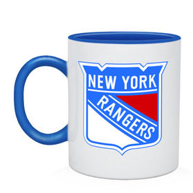 Кружка двухцветная с принтом New York Rangers в Петрозаводске, керамика | объем — 330 мл, диаметр — 80 мм. Цветная ручка и кайма сверху, в некоторых цветах — вся внутренняя часть | new york rangers | nhl | национальная хоккейная лига | нью йорк рейнджерс | хоккей | хоккейная лига