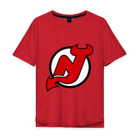 Мужская футболка хлопок Oversize с принтом New Jersey Devils в Петрозаводске, 100% хлопок | свободный крой, круглый ворот, “спинка” длиннее передней части | национальная хоккейная лига | нхл | нью джерси девилс